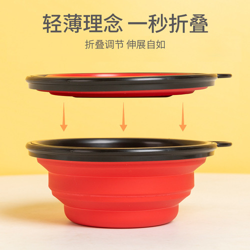 Wholesale small and medium-sized travel foldable imitation silicone bowls, portable pet bowls with metal buckles for outings
