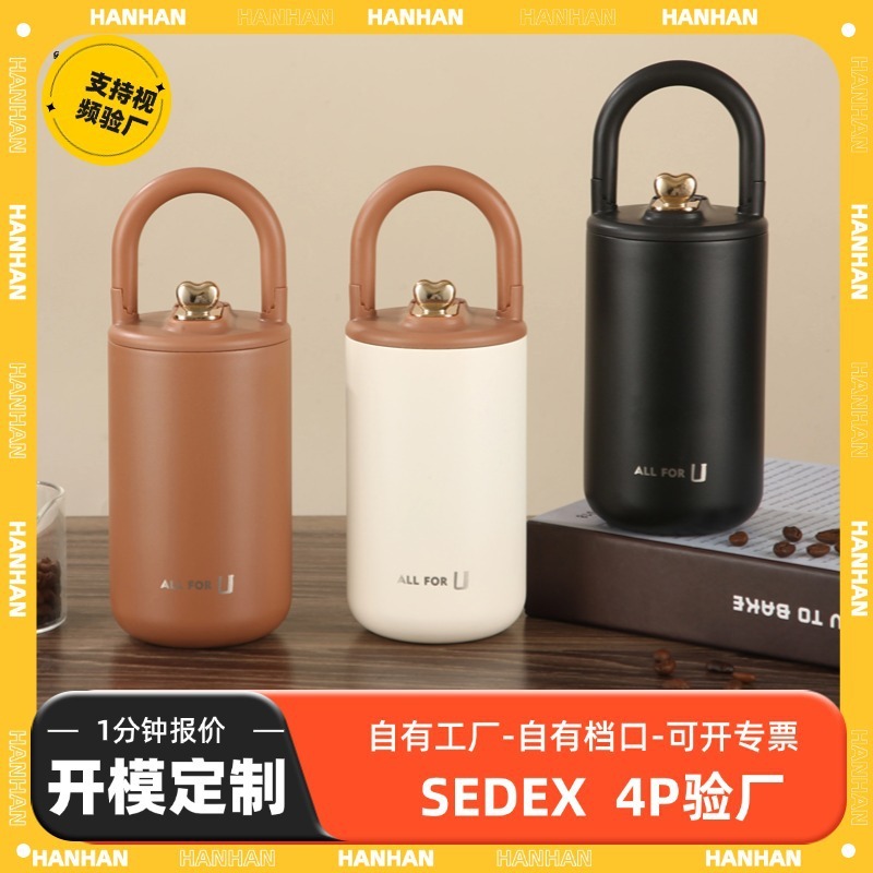 2025 新製品 304 ステンレス鋼魔法瓶カップ女の子のためのポータブルハンドルウォーターカップ二重層真空かわいいカップ|undefined