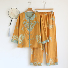国风中式纯棉居家服女士睡衣 春秋季薄款休闲九分袖套装家居服