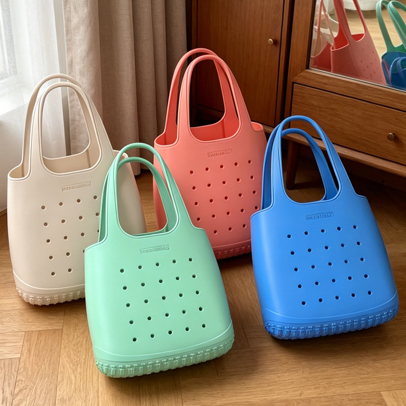 New Eva Large Handbag with Hollow Design and Multiple Holes, Outdoor Vacation Beach Bag for Women, Waterproof Storage Bag