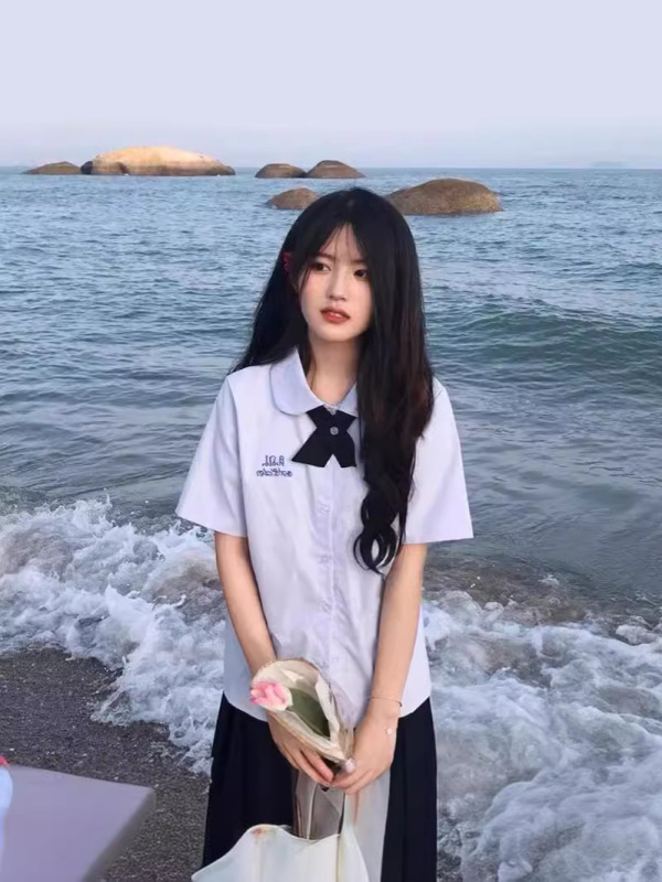 タイ制服学院風薄紫半袖学生クラス服jkシャツ女子児童襟上着百フリルスカートセット|undefined