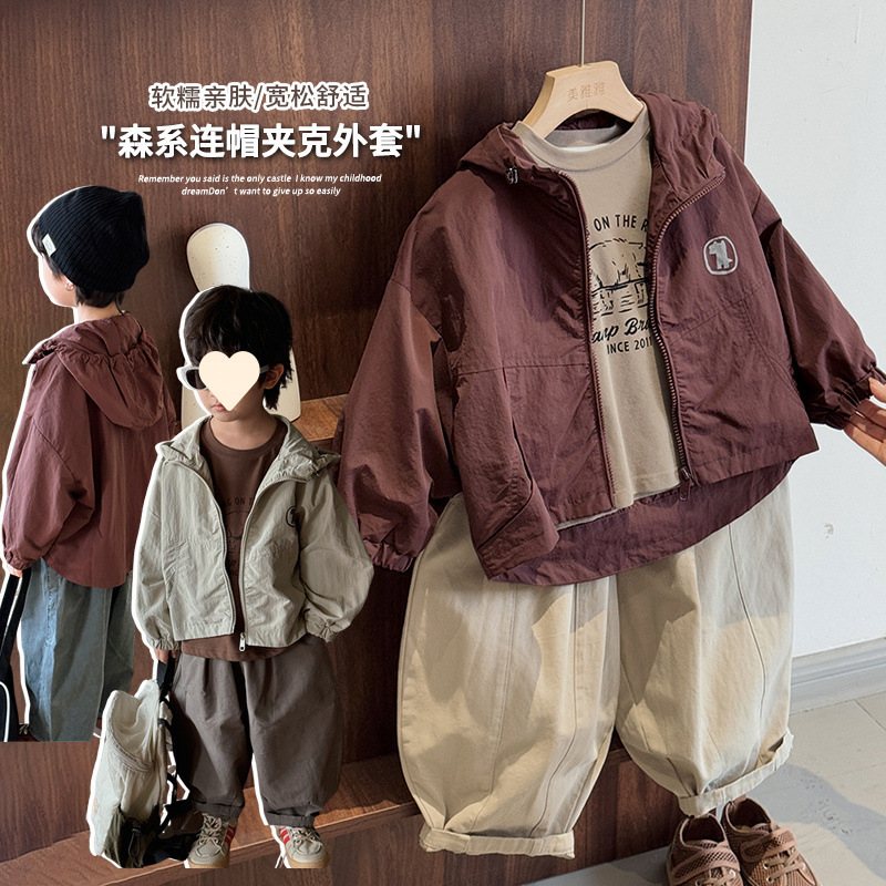 ハイストリート韓国スタイル男の子と女の子 2025 春の新ジッパージャケットハンサムトップ子供のフード付きジャケット|undefined