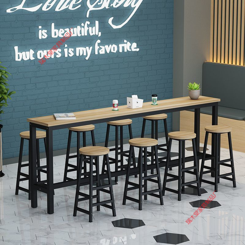 Bar Table, Milk Tea Shop, High Table and Chair Combination, Narrow Table Against the Wall, Long Table Against the Wall, Simple Home Balcony Table