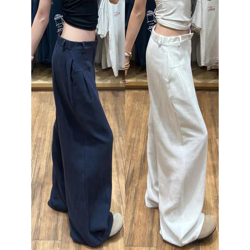 Navy Blue Linen Wide-Leg Pants for Women, Summer Thin Straight Loose Drapey Old Money Style Ice Silk Cotton Linen Suit Pants Navy Blue Linen Wide-Leg Pants for Women, Summer Thin Straight Loose Drapey Old Money Style Ice Silk Cotton Linen Suit Pants
