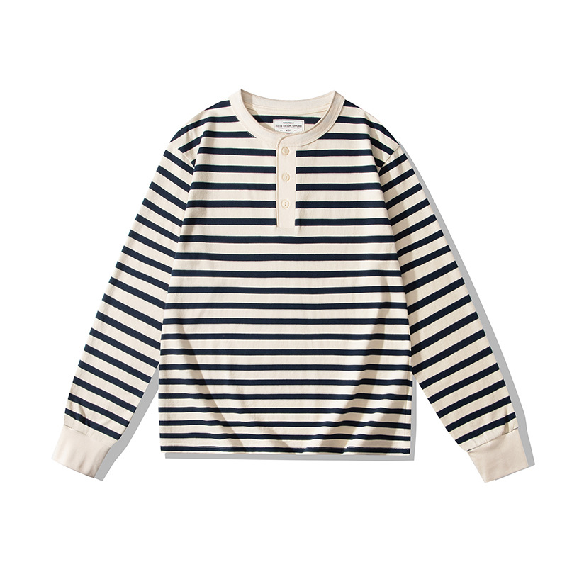 OKONKWO 230G pesado manga larga a rayas Henry cuello camiseta cubierta Sea Spirit camisa Henry camisa TEE