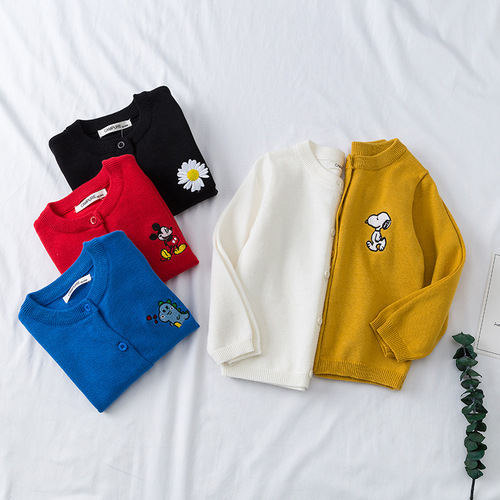 21 New Children's Sweaters Knitted Cardigans Embroidered Cartoon Patterns Male and Female Baby Air Conditioning Sweaters