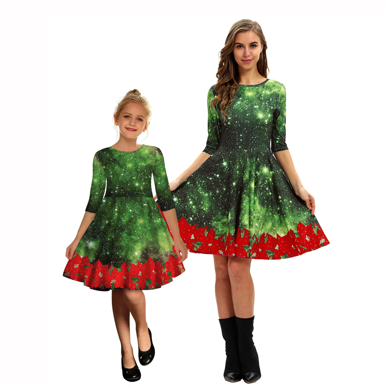 Mode Sapin De Noël Polyester Jupe Ensembles Au-dessus Du Genou Famille Des Vêtements Assortis display picture 3