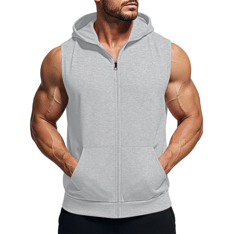 Transfronterizo americano verano nuevo chaleco con capuz hombre entrenamiento deportivo con cremallera cardigan chaleco sin mangas