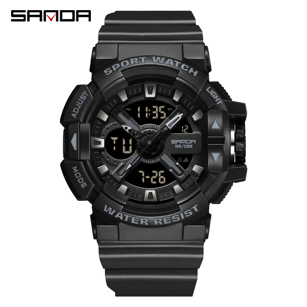 SANDA 3128 nuevo simple personalizado multi-funcional de moda de doble movimiento luminoso casual reloj deportivo