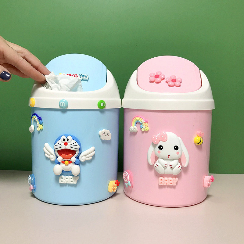 Cartoon creative cute desktop girl small trash can with lid office coffee table bedroom living room rocking lid trash can Cartoon creative cute desktop girl small trash can with lid office coffee table bedroom living room rocking lid trash can