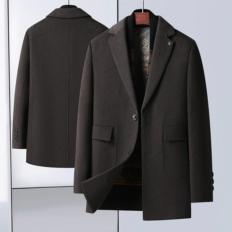 2024 осень и зима новые мужские двухсторонние шерстяные пальто среднего длинного шарфа воротник Съемное пуховое шерстяное пальто