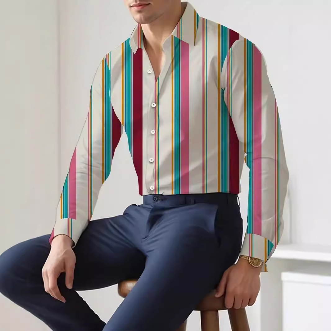 Xiaozhong otoño suelta versión coreana de alta calidad patrón vertical tendencia camisa de manga larga con botones 2024 nuevo producto MB12