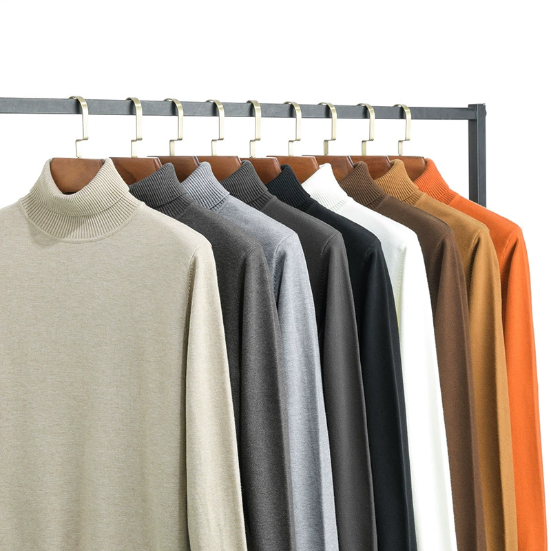 Трансграничный свитер-водолазка для осени и зимы, Мужская облегающая Мужская трикотажная одежда, пуловер, однотонная свободная Базовая рубашка