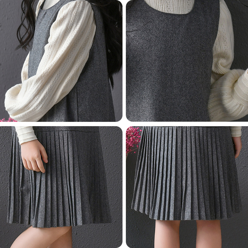 Chaleco de niña vestido de falda de chaleco gris claro vestido de princesa de temperamento de estilo universitario plisado