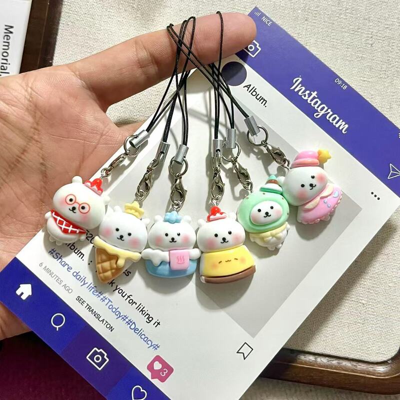 Cute Self-Mockery Bear Mobile Phone Rope Pendant Girl's Heart Bag Cartoon Hanging Accessories Accessories Student Girlfriend Gift