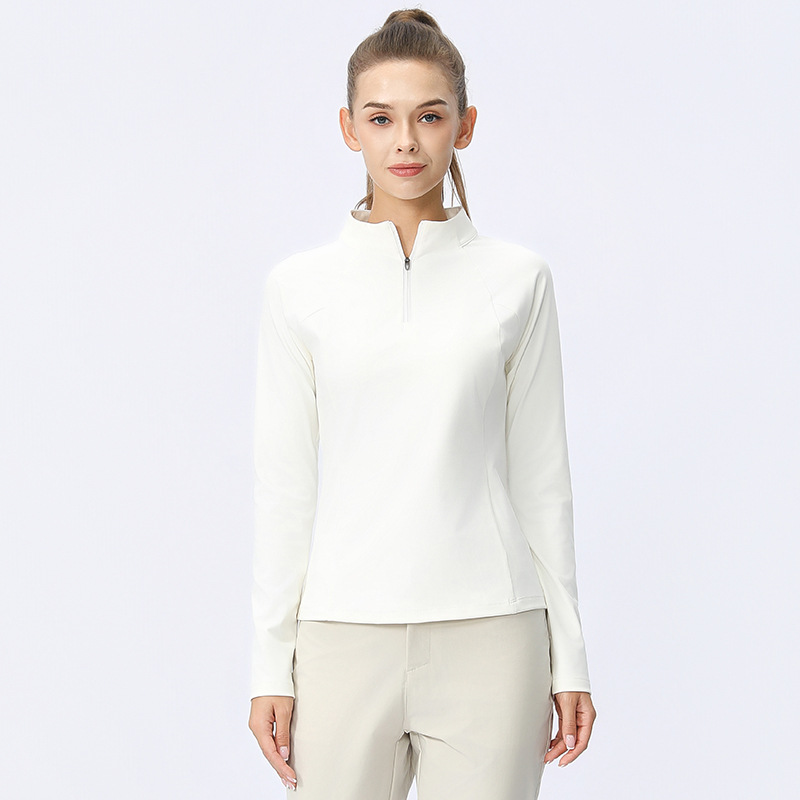 lulu camisa deportiva de yoga, cuello de mujer, delgado, medio cremallera, mangas largas desnudas, secado rápido, ropa de ejercicio al aire libre