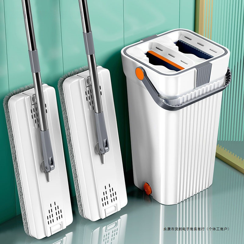 Scratch-Resistant Mop Bucket for Dry and Wet Use, Hands-Free Flat Mop for Home Use, Lazy Mop, One-Sweep Clean