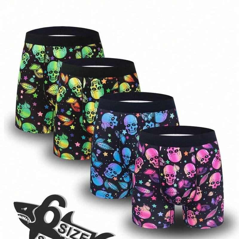 Fashionable Colorful Skull 3D Printed Men's Breathable Moisture-Wicking Low-Waist Sexy Butt-Lifting Long Boxer Briefs Fashionable Colorful Skull 3D Printed Men's Breathable Moisture-Wicking Low-Waist Sexy Butt-Lifting Long Boxer Briefs
