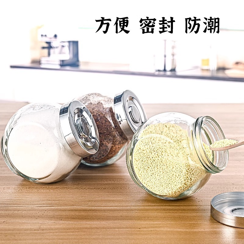 食品級調味料缶防湿ガラス密封缶漬け物蜂蜜瓶家庭用蓋付きサンショウ八角形小型貯蔵タンク|undefined