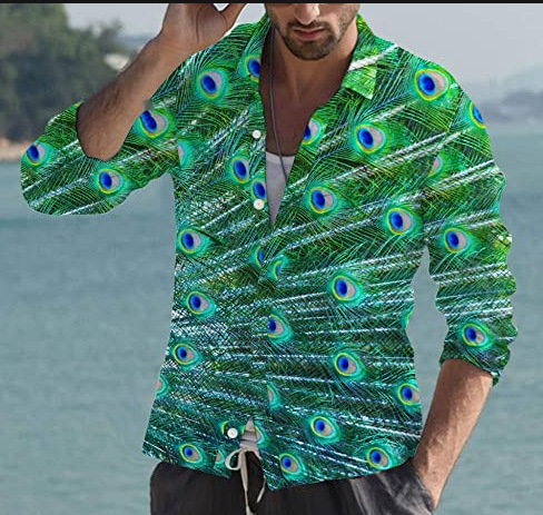 2023 Europea y América primavera nuevos hombres 3D impreso personalizado de solapa casual Camisa de manga larga de los hombres más tamaño camisa de los hombres