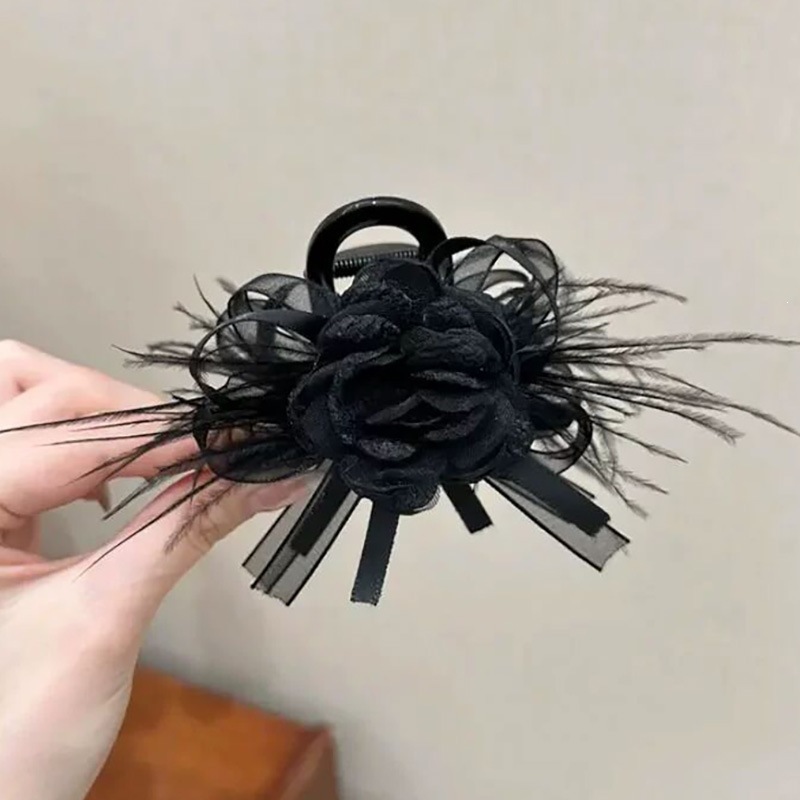 Satín de alta sensación, arco negro grande, clip de tiburón, toque de cabeza, clip de nube, clip de agarre, clip de cabello, tarjeta de cabello de mujer