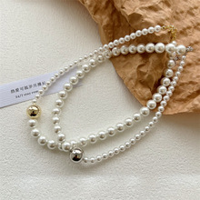 韩国代购同款珍珠项链 不规则珍珠金属球百搭潮流项优雅高级颈链