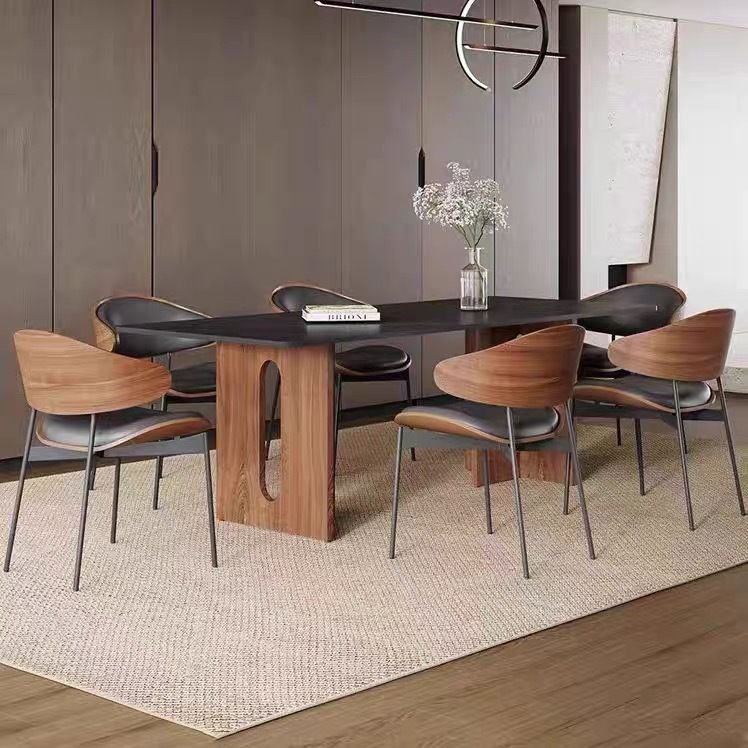 Italian-Style Light Luxury Chair, Minimalist Designer Office Chair, Cafe Meeting Area Bentwood Solid Wood Chair, Carbon Steel Dining Chair