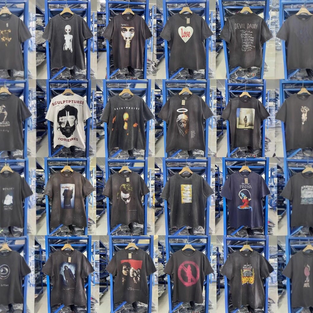 เสื้อยืดแขนสั้นทรงหลวม สไตล์อเมริกัน วินเทจ ฟอกสี แบบพิเศษ 25SS แบรนด์ดัง saint Michael