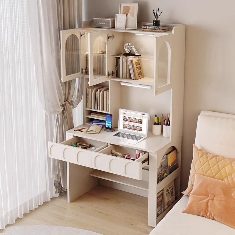 French cream-style desk and bookshelf in one, bedroom home study storage cabinet, student computer desk, study desk