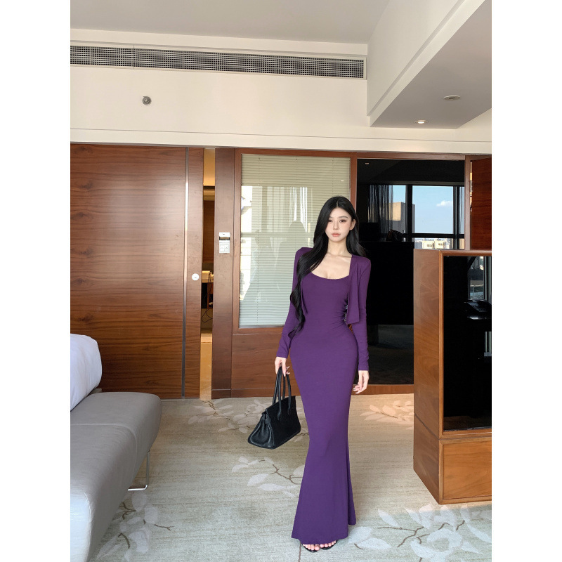 Pure Lust Temperament, High-End and Versatile Jacket, Light Luxury Niche Autumn Suspender Dress Two-Piece Set for Women