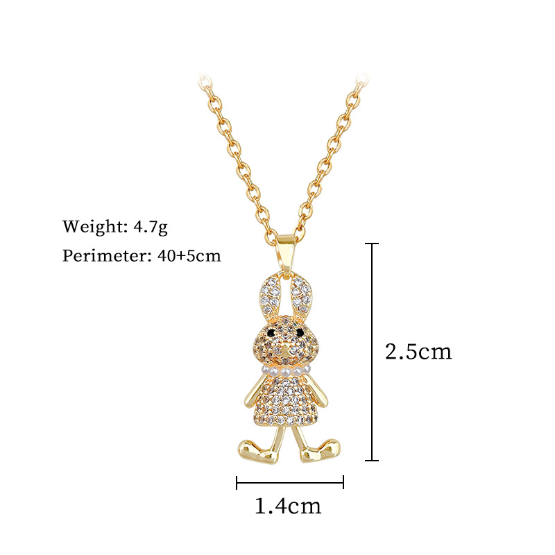 Luxurious Titanium Steel Pearl Rabbit Necklace With Full Diamond_voghion.com