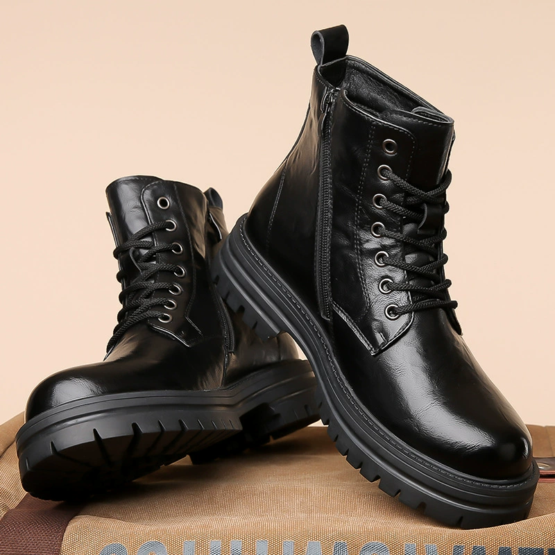 Martens‑style ankle boots, British/English look with side zipper, mid‑length low boots