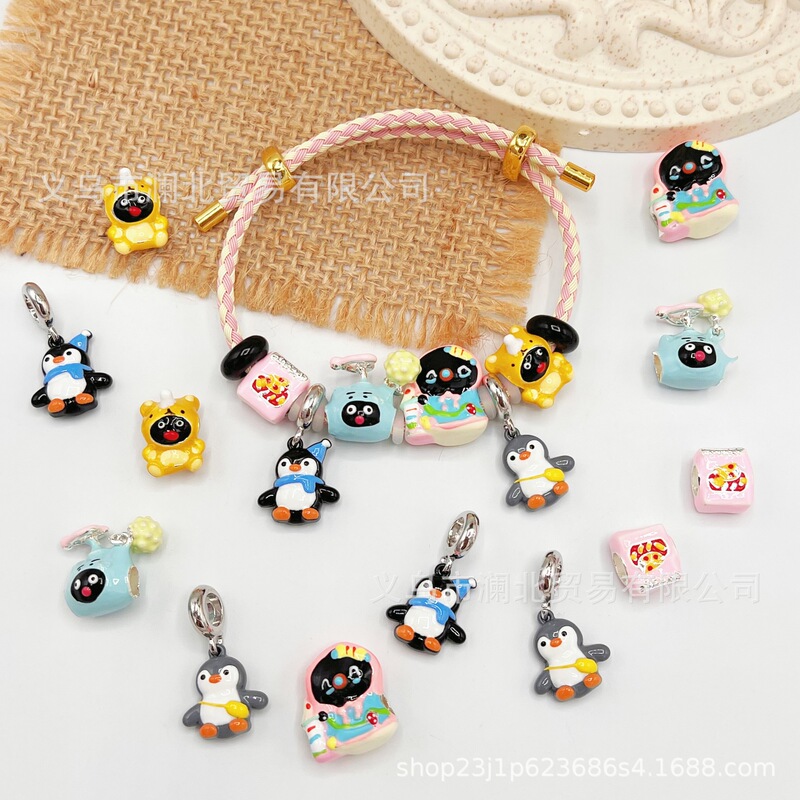 Beads Dopamine Oil Drop Alloy Hand-Painted Beads Pingu Penguin Large Hole Beads DIY Bracelet Cute Girl Versatile