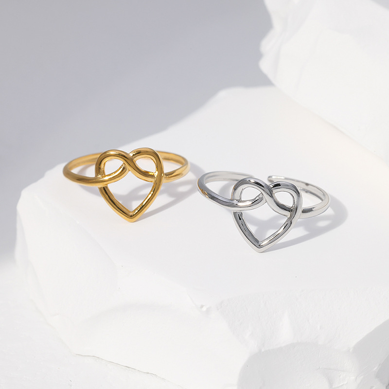 4g Weight 0.03µm-0.05µm Gold Plating Thickness PVD Coated Gold Plating Process Real Gold Plated Plating Material PVD Coated Real Gold Plated Heart Shape Stainless Steel Simple Style Waterproof Non Tarnish Open Ring
