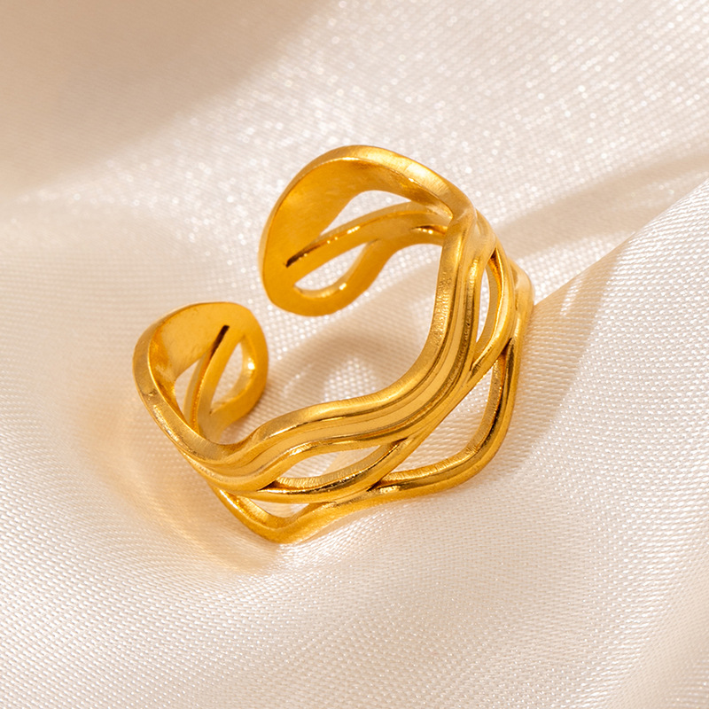 10g Weight Electroplated Gold Plating Process Golden Plated Plating Material Stone-Free Inlay Material Open Rings, Rings Classification 1 Piece Quantity Holiday, Daily Occasion 201 Stainless Steel Material Leaf, Heart Shape Pattern Women's Gender Lady Style Plating Craft Wholesale Jewelry Lady Leaf Heart Shape Floral Titanium Steel Plating Open Rings 24