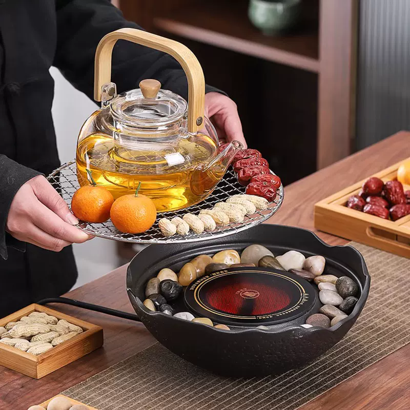 德式冬天围炉煮茶器具全套家用室内2023新款电陶炉烤火炉茶具套装