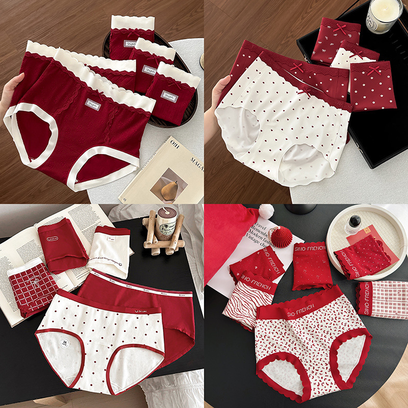 Anchora Red Underwear Collection, Year of the Horse New Year, Zodiac Year, High-Waisted 10A Antibacterial Pure Cotton with Extended Crotch, Available in Large Sizes