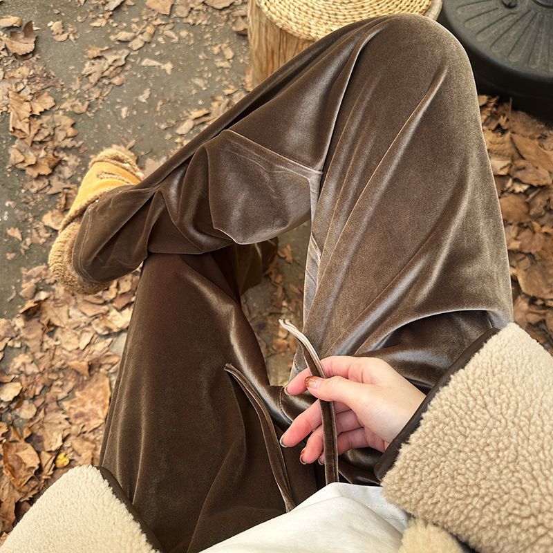 2026 Autumn/Winter New Velvet Wide-Leg Pants for Women, High-Waisted, Draped, Casual, Straight-Leg, Loose, High-End, Floor-Length Pants
