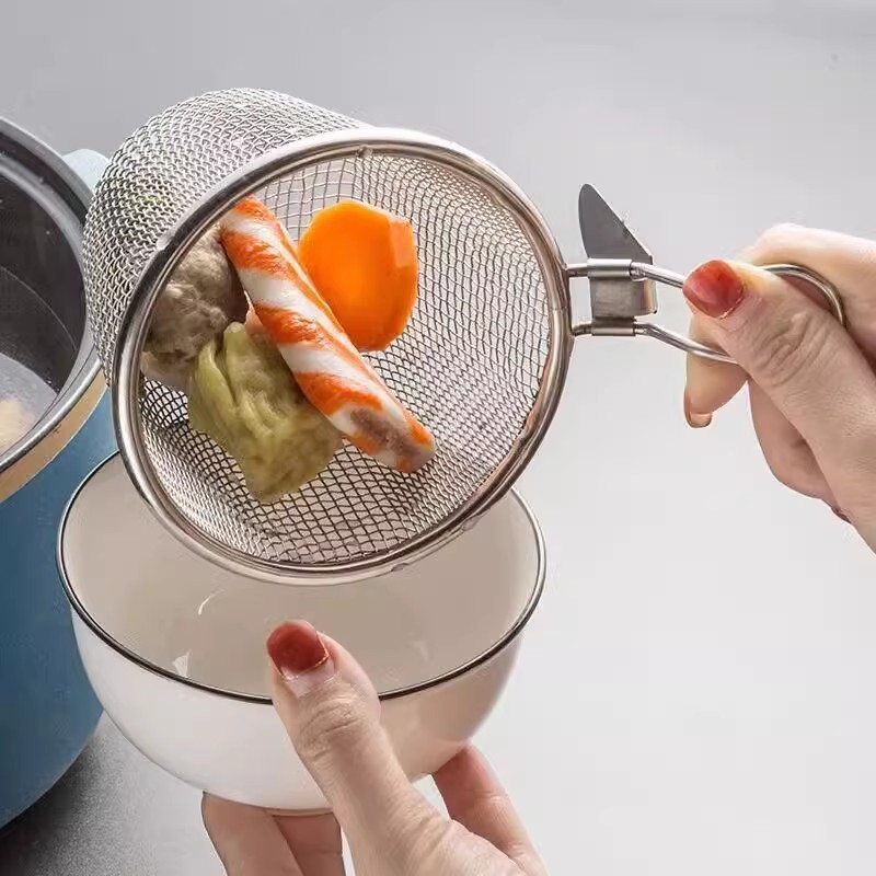 Cuchara Coladora de Malla de Acero Inoxidable 201 con Gancho para Cocina