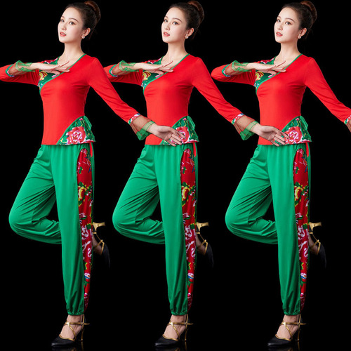 Jiangxi Fazhengdahong new square dance costume suit for middle-aged and elderly women Yangko dance long-sleeved bloomers performance