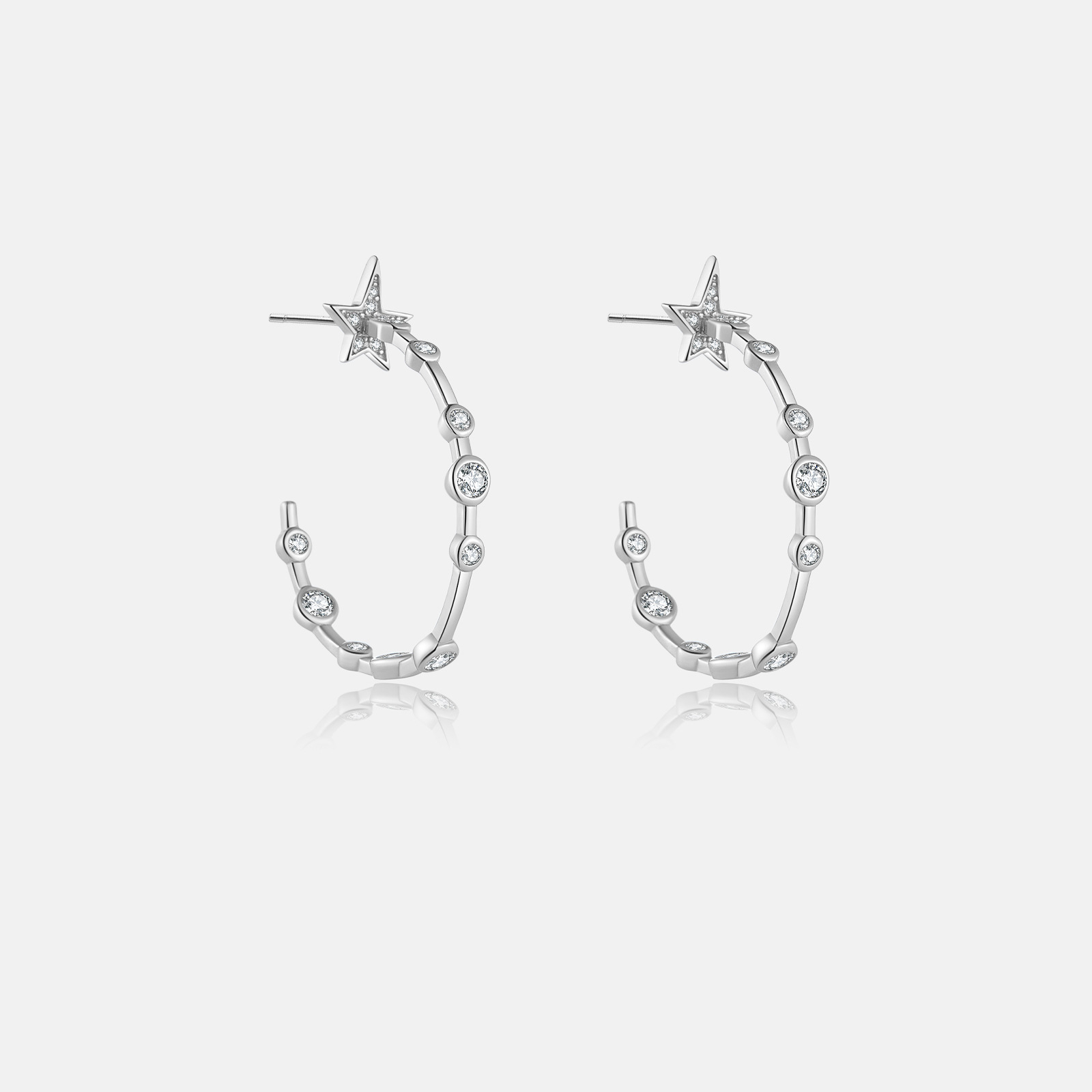 1 Pair Sweet Shiny C Shape Star Plating Inlay Sterling Silver Zircon 18K Gold Plated Ear Studs display picture 2