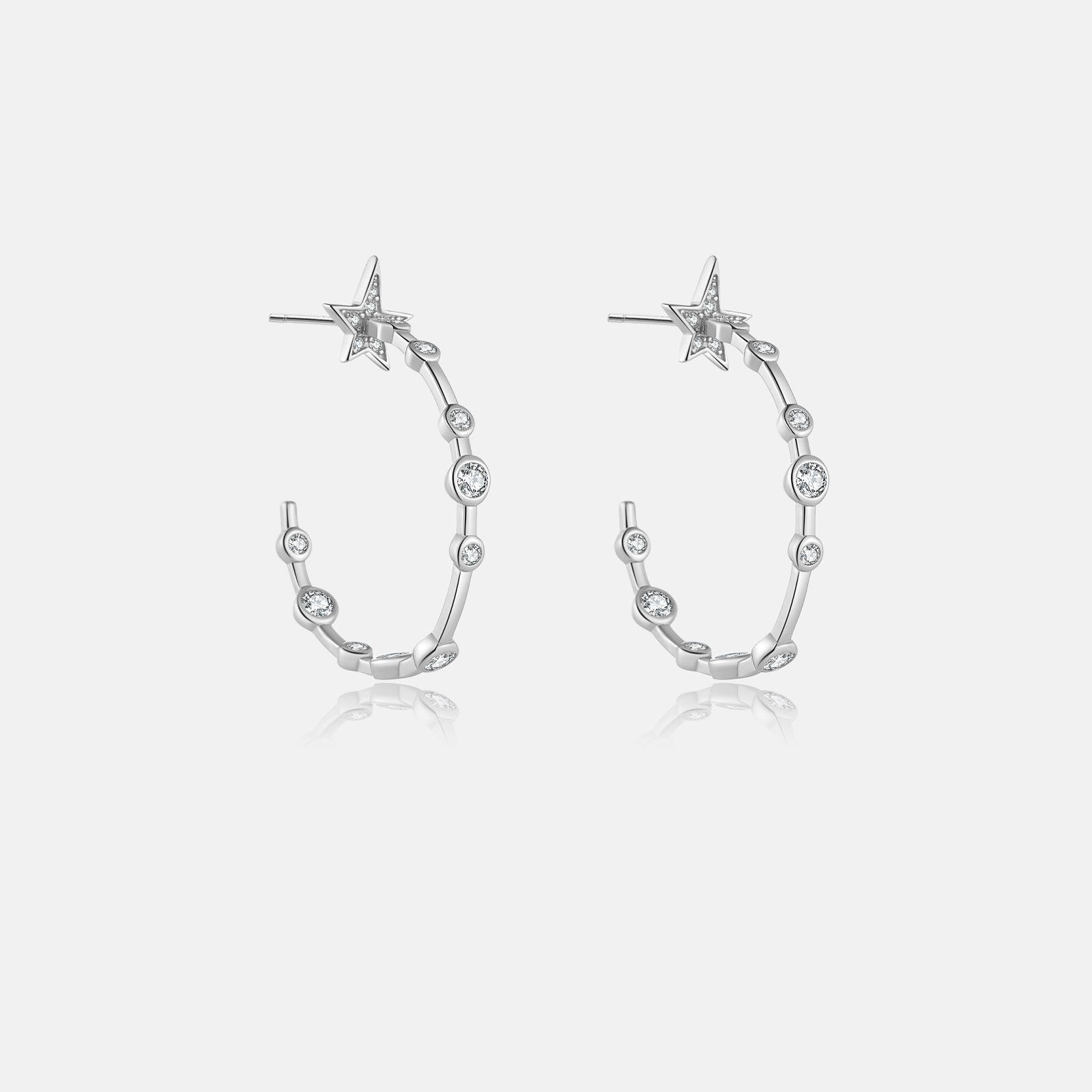 Electroplating Gold Plating Process 925 Sterling Silver Ear Needle Material 1 Pair 18K Gold Plated 925 Sterling Silver Zircon C Shape Star Ear Studs