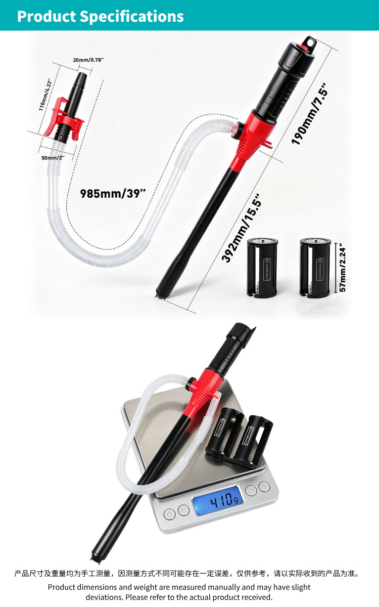 Battery-Powered Oil Pump, Portable Hose Oil Transfer Pump, Outdoor Auto Repair Liquid Transfer Hose with Filter