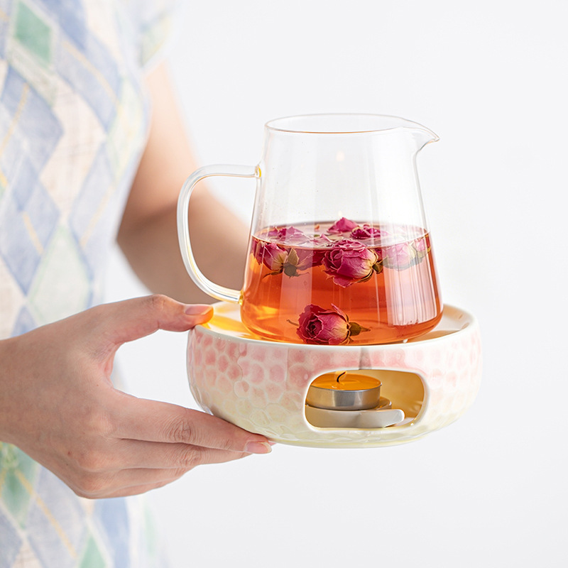 Cross-border export of tea warmers, floral tea cups, office tea pots, wholesale glass cups with handles, heat-resistant, direct from the factory