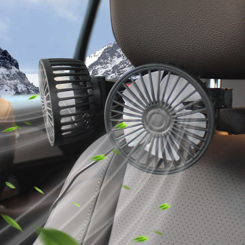 New car fan 12V24V car rear electric fan multi-function adjustable high wind chair back double-head fan