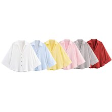 外贸批发夏季新款欧美风  亚麻混纹宽袖衬衫2340712300