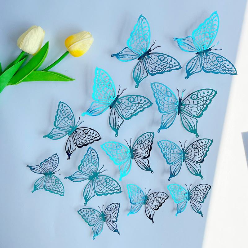 LTHD003 Papier autocollant décoratif tridimensionnel pour réfrigérateur, motif papillon et feuille de saule 3D, artisanat raffiné_voghion.com