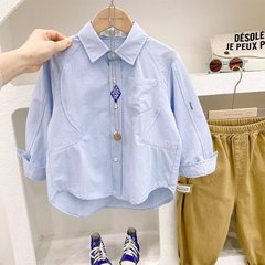 Boys' Shirt Spring and Autumn Stylish Children's Long-Sleeve Blouse Baby Spring Outfit 2023 New Model Street Style Thin Kids' Top