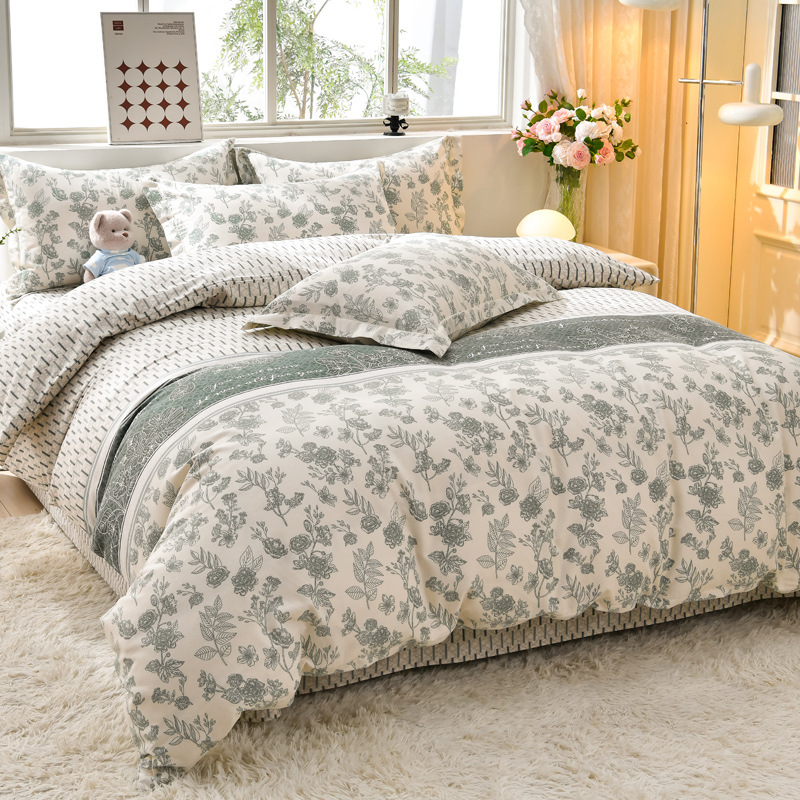 Ropa de cama de algodón agradable para la piel, funda de edredón, ropa de cama de alta gama, juego de cuatro piezas de lijado de algodón 100 engrosado universal de cuatro estaciones