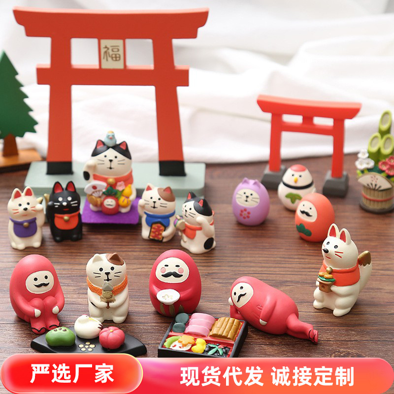 자카 일본식 잡화 고양이 손짓하는 여우 다마미 창의적인 소품 레진 귀여운 수제 장식품